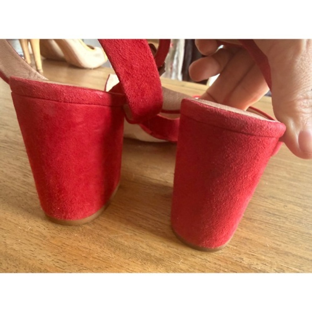 Madewell Red Suede Strappy Block Heel Sandals Women's Size 8 - Picture 4 of 8